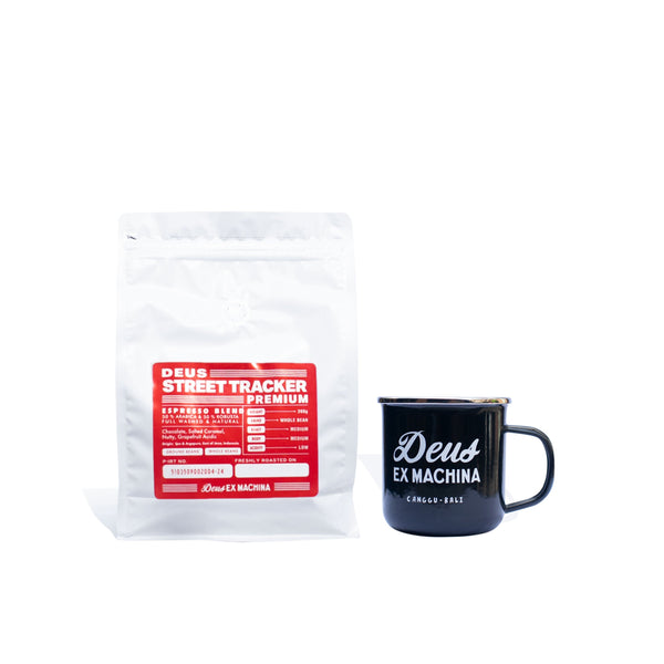 DEUS COFFEE BUNDLE - ENAMEL MUG + TRACKER BLEND 500gr